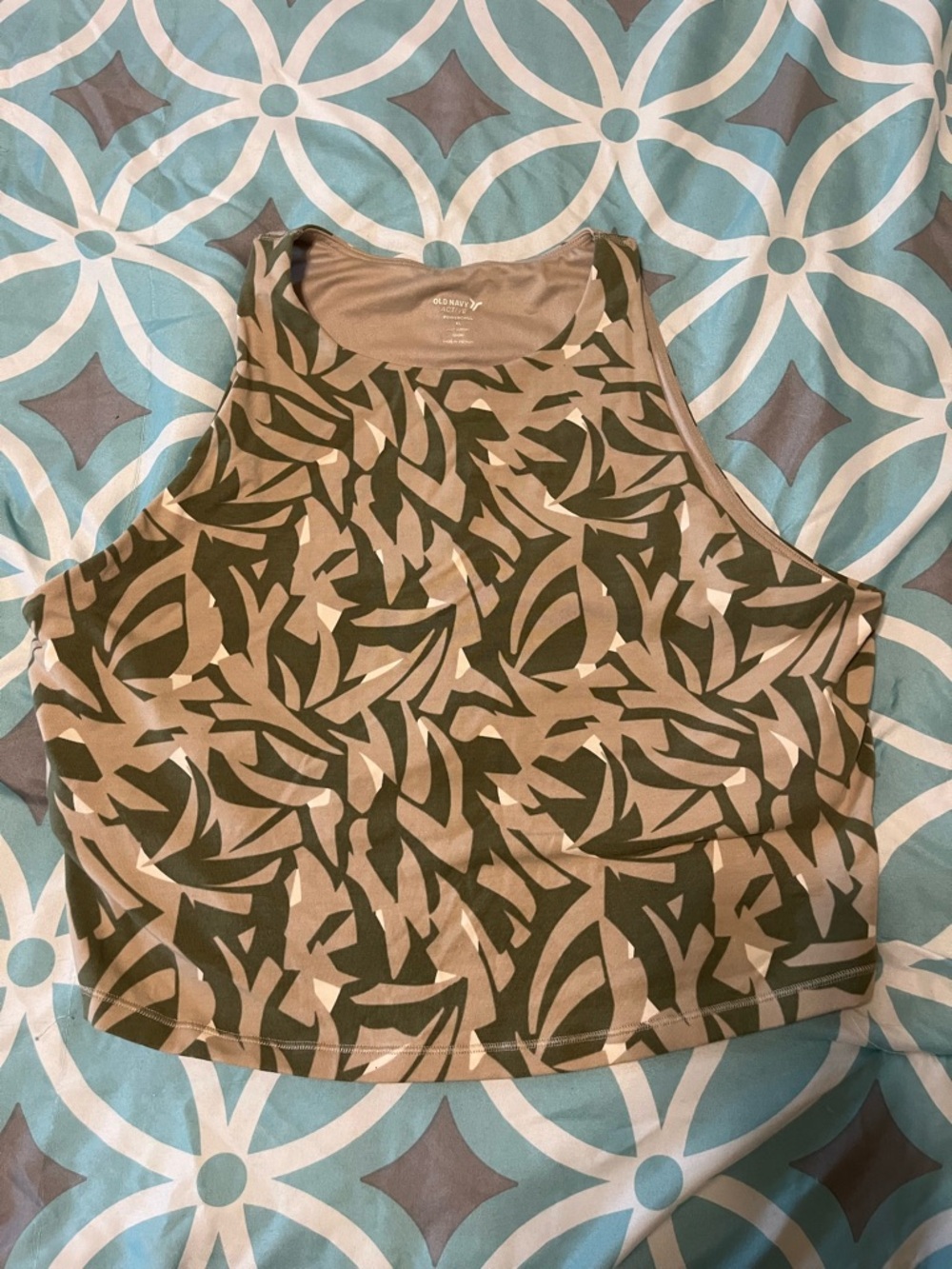Old Navy Olive and Beige Abstract Athletic Top